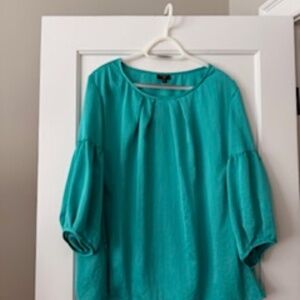 TALBOTS Woman 20W Teal/Turquoise Satin Balloon Sleeve Blouse
